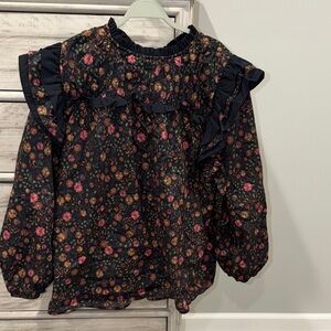 Floral Ruffle  Top - Black and Pink